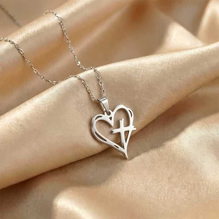 Christianartworkshop Minimal Polished Heart Cross Stainless Steel Pendant: Emblem of Holy Heavenly Favor - Cross - image 0