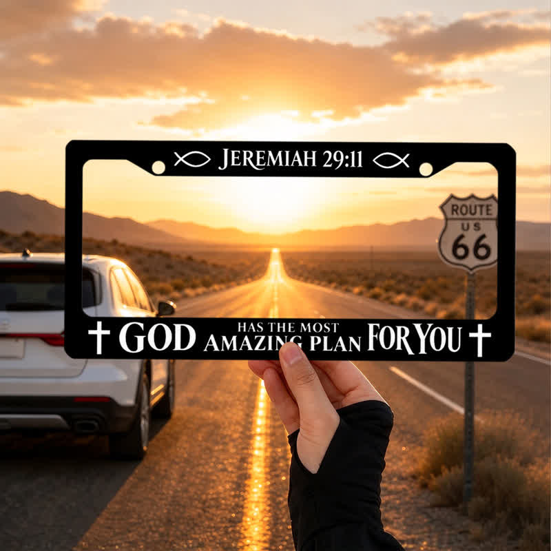 Christianartworkshop Sacred Cross & Ichthys Metal Car Frame: Witness of Divine Providence - 12.2"*5.91"*0.4"/31cm*15cm*1cm(Standard 6"x12" US plate size) - image 0