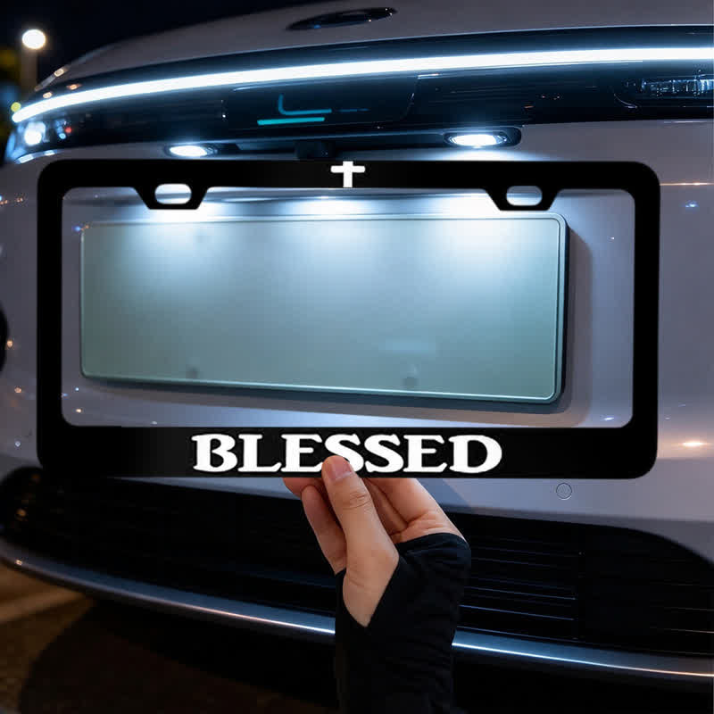 Christianartworkshop Minimalist Cross Blessed Metal Car Frame: Roadside Reminder of Blessings - image 6