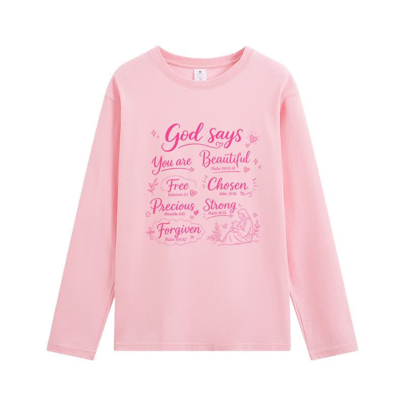 Christianartworkshop God Says You Are Beautiful Graphic Long Sleeve T-Shirt - Pink - 4XL - image 6