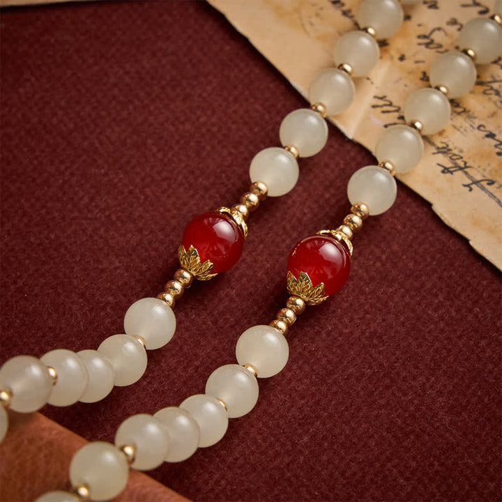 Christianartworkshop Cream Glass Bead Rosary with Ruby Red Accent Beads & Sacred Heart Medal & Jeweled Crucifix - image 6