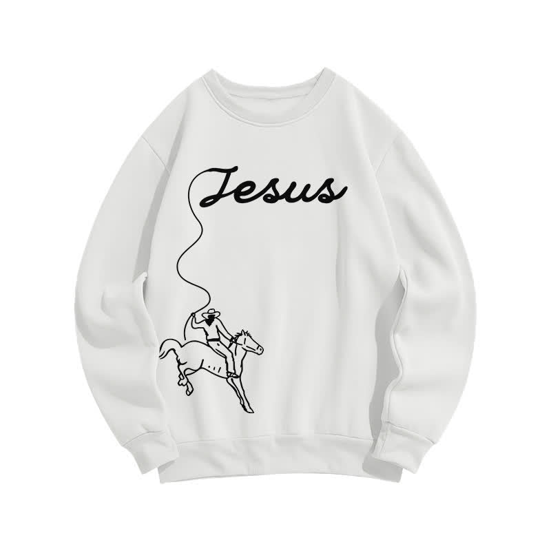 Christianartworkshop Vintage Jesus Rider Graphic Crewneck Sweatshirt - White - 2XL - image 1