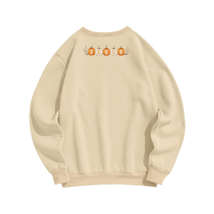 Christianartworkshop Jesus Autumn Pumpkin Graphic Cozy Fleece Sweatshirt - image 5