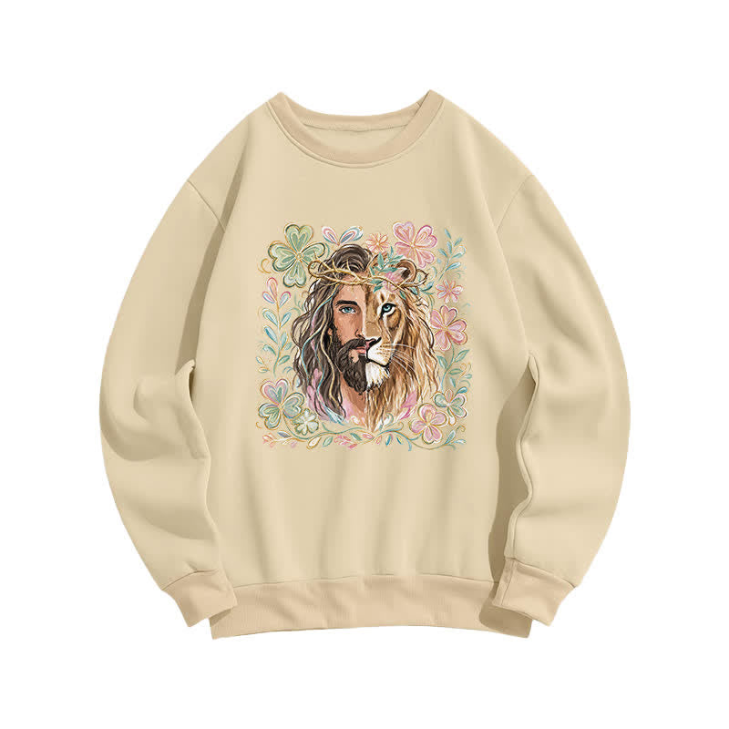 Christianartworkshop Lion Of Judah Floral Portrait Crewneck Sweatshirt - Apricot - 2XL - image 4