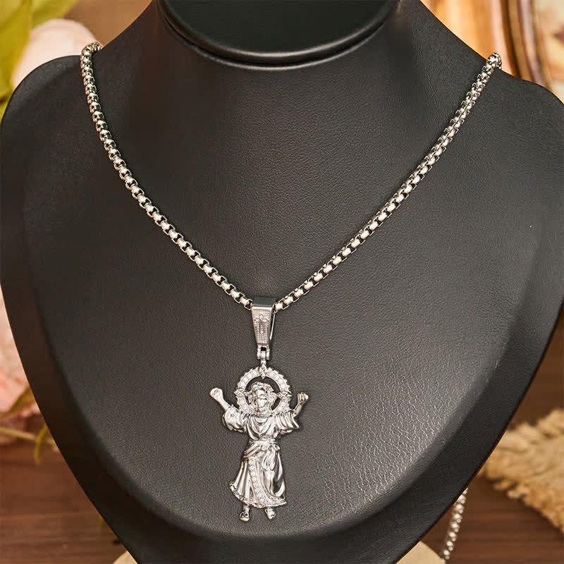 Christianartworkshop Ornate 3D Divine Child Jesus Wheat Chain Necklace: Icon of Quiet Sacred Serenity - Silver - image 5