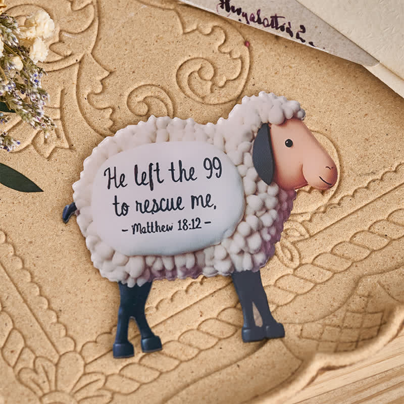 Christianartworkshop 2D Flat Textured Lost Sheep Scripture Fridge Magnet: Emblem of Tender Divine Mercy - image 1