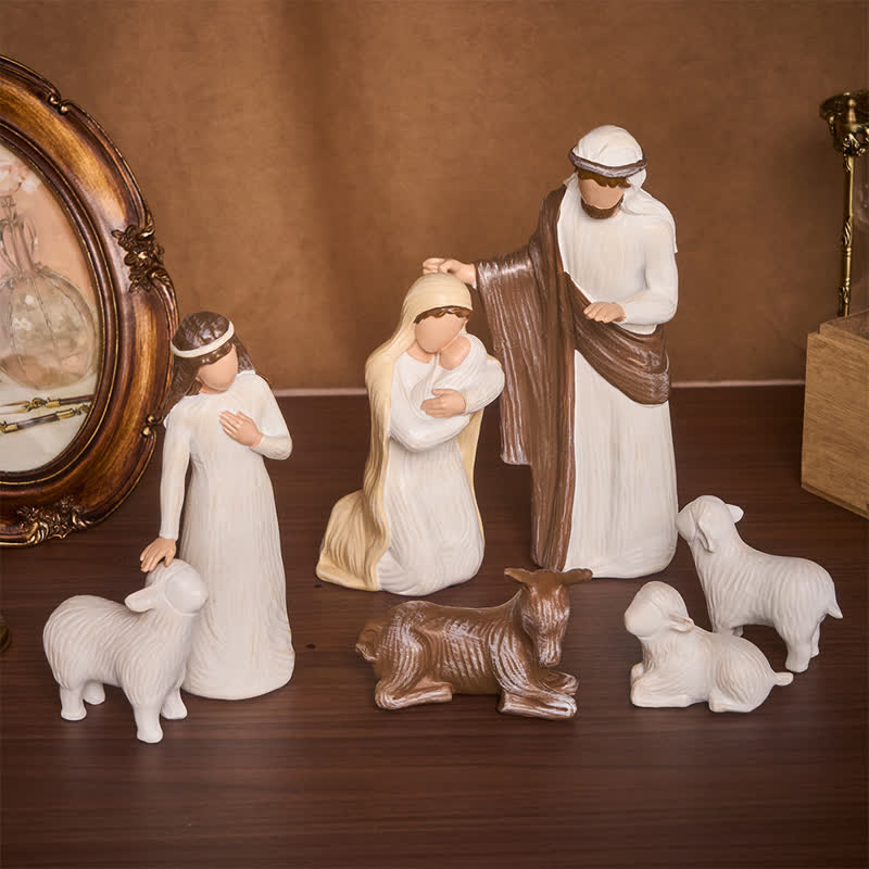Christianartworkshop Resin Holy Family Nativity Figurine Set Manger Scene Tabletop Decor - Nativity 7Pcs/Set - image 0