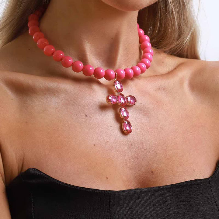 Christianartworkshop Rounded Plastic Bead Jeweled Cross Necklace: Marker for Quiet Meditation - image 3