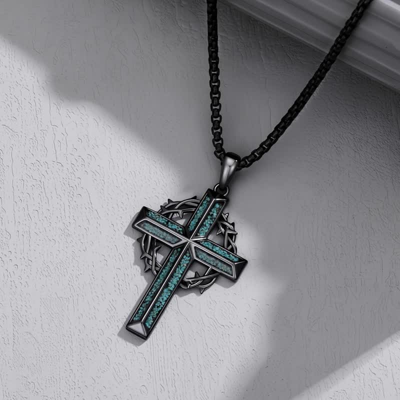 Christianartworkshop Textured Chip Stone Thorn Wreath Cross Necklace: Mark of Unwavering Hope - image 1