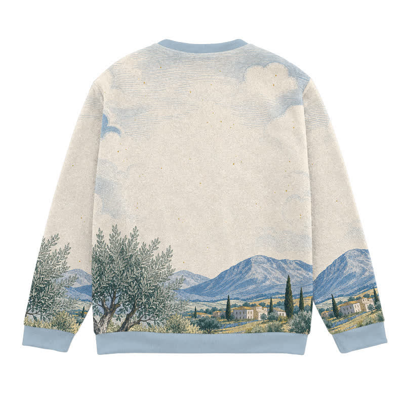 Christianartworkshop Rejoice Always Vintage Landscape Cozy Crewneck Sweater - image 1