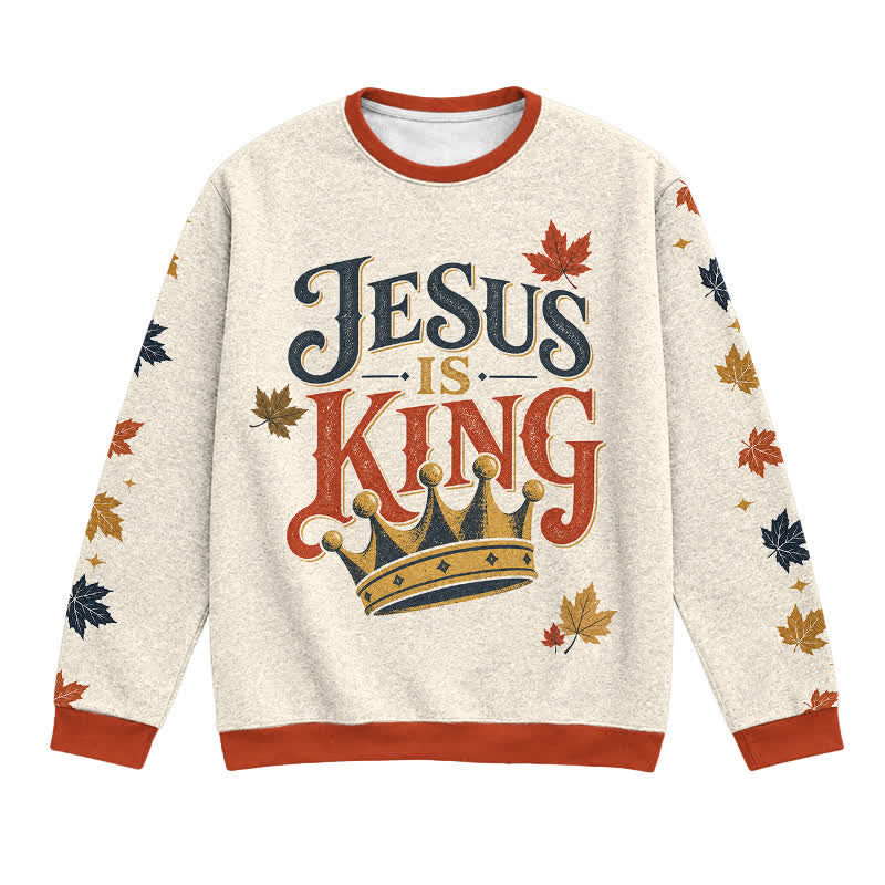 Christianartworkshop Jesus Is King Vintage Leaf Trim Sweater - 3XL - image 0