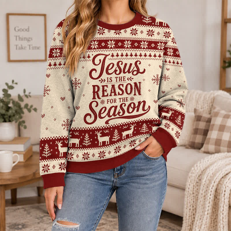 Christianartworkshop Jesus Is The Reason For The Season Festive Knit Sweater - image 4