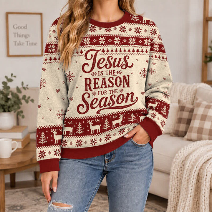 Christianartworkshop Jesus Is The Reason For The Season Festive Knit Sweater - image 4
