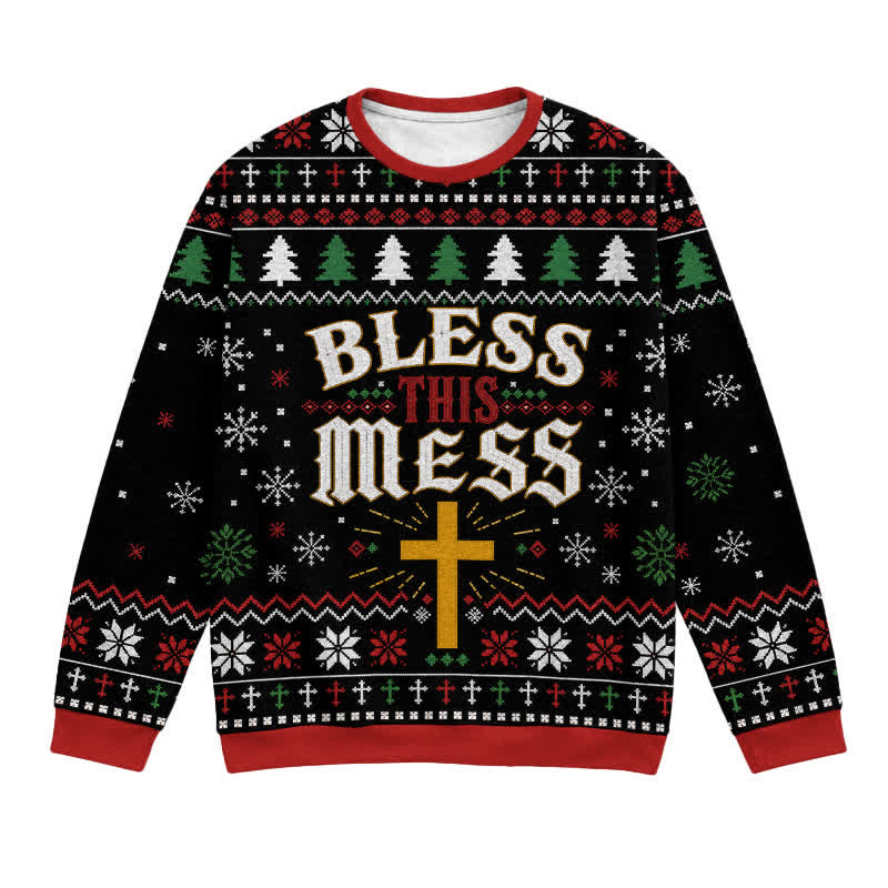 Christianartworkshop Bless This Mess Vintage Christmas Knit Sweater - 3XL - image 0