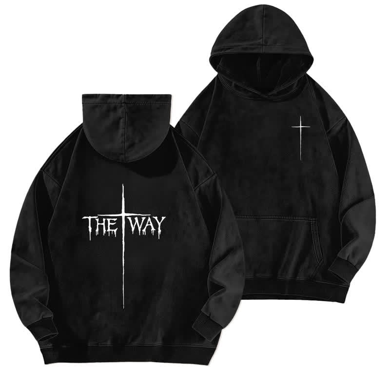Christianartworkshop The Way Cross Front And Back Washed Hoodie - Black - 5XL - image 0