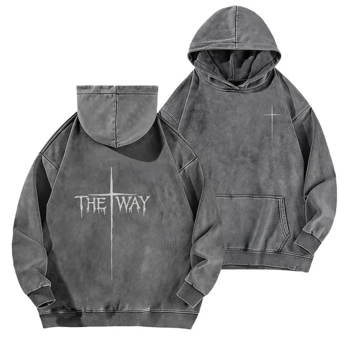 Christianartworkshop The Way Cross Front And Back Washed Hoodie - Grey - 5XL - image 3