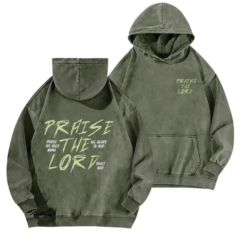 Christianartworkshop Praise The Lord Front And Back Washed Hoodie - Army Green - 5XL - image 6