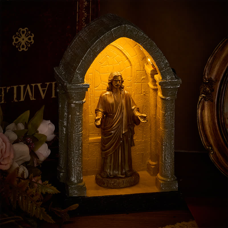 Christianartworkshop Ornate Gothic Arch Jesus Illuminated Shrine: Vessel of Sacred Peace - Jesus - image 0