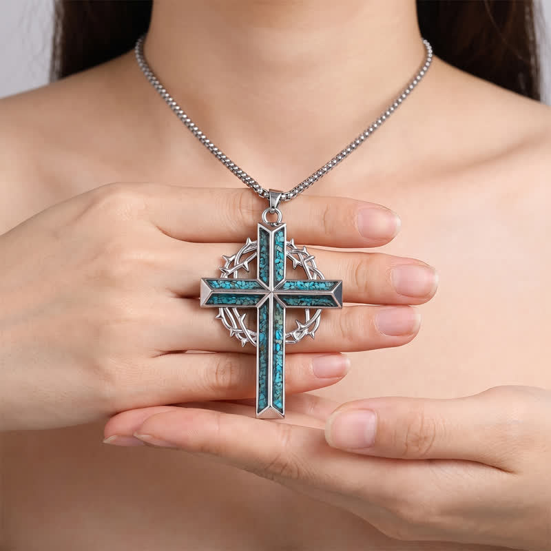 Christianartworkshop Textured Chip Stone Thorn Wreath Cross Necklace: Mark of Unwavering Hope - image 7