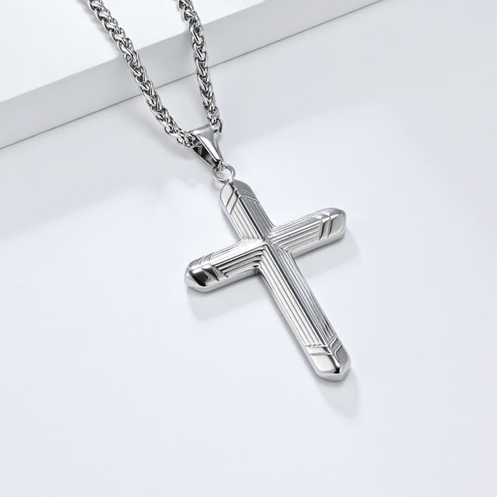 Christianartworkshop Linear Engraved Titanium Cross Pendant: Keepsake of Sincere Devoted Remembrance - Silver - image 11
