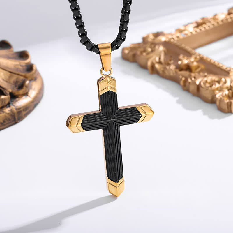 Christianartworkshop Linear Engraved Titanium Cross Pendant: Keepsake of Sincere Devoted Remembrance - Golden & Black - image 6