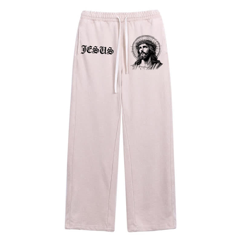 Christianartworkshop Jesus Portrait Gothic Script Blush Washed Sweatpants - Apricot - 2XL - image 0