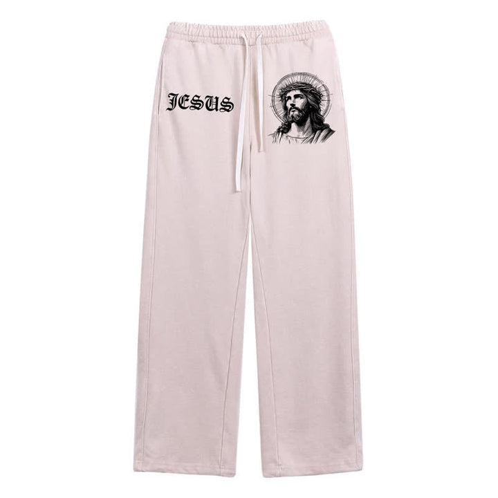 Christianartworkshop Jesus Portrait Gothic Script Blush Washed Sweatpants - Apricot - 2XL - image 0
