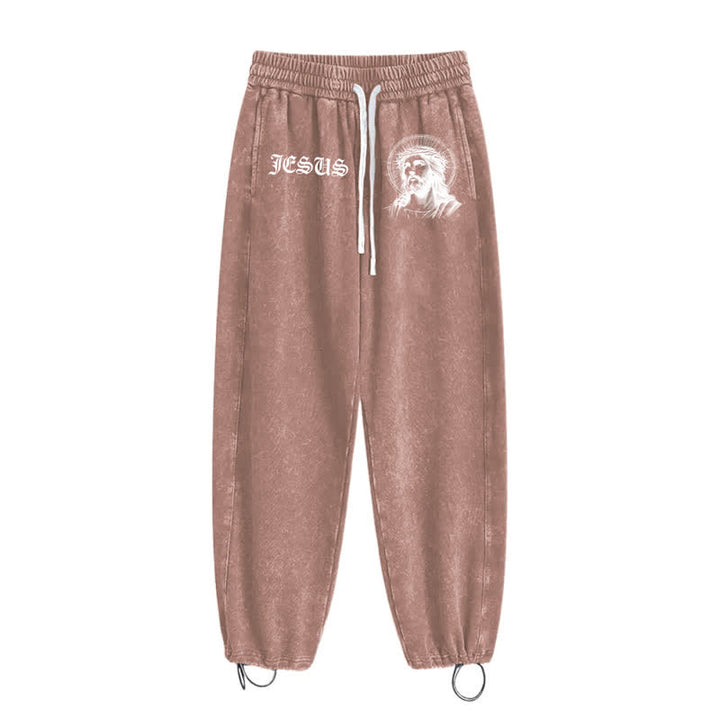 Christianartworkshop Jesus Portrait Gothic Script Blush Washed Sweatpants - image 34