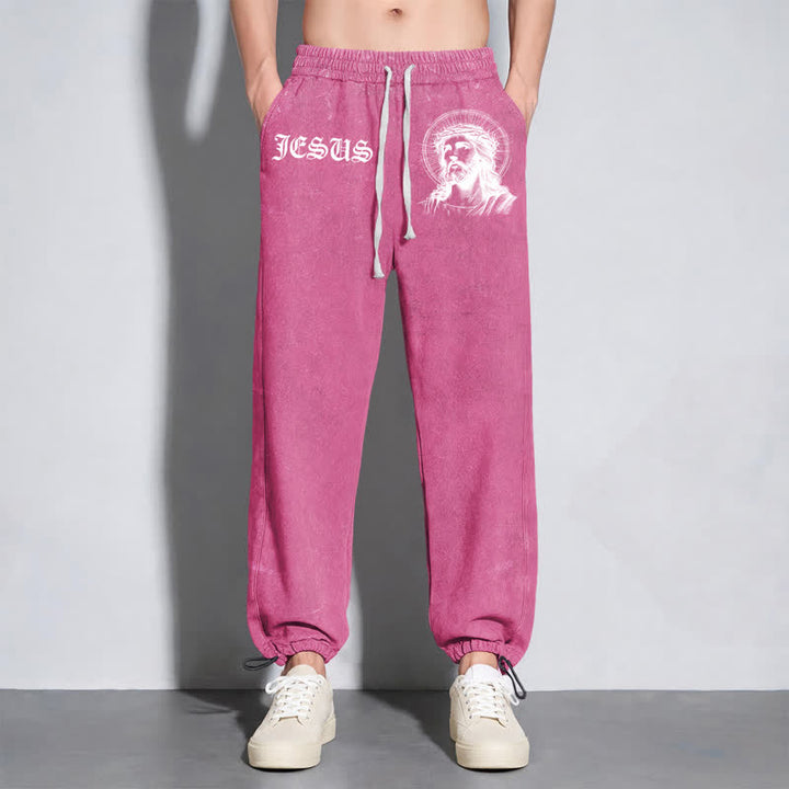 Christianartworkshop Jesus Portrait Gothic Script Blush Washed Sweatpants - image 46