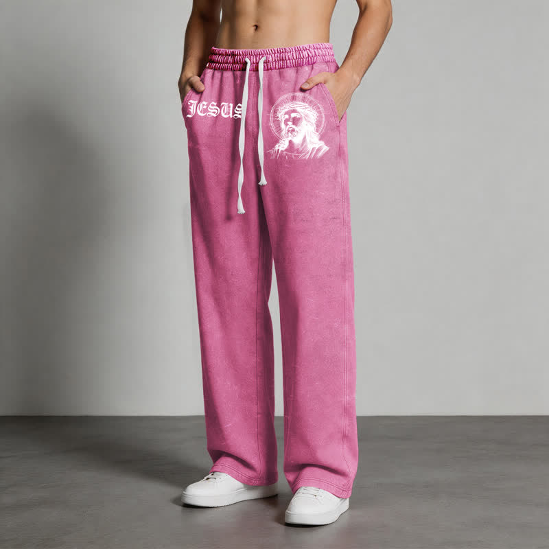 Christianartworkshop Jesus Portrait Gothic Script Blush Washed Sweatpants - image 44