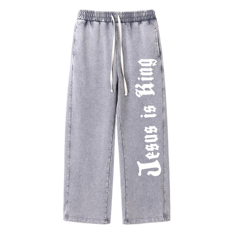 Christianartworkshop Black Gothic Script Streetwear Washed Sweatpants - Grey - 2XL - image 8