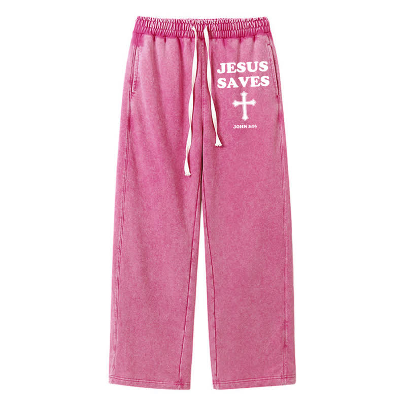 Christianartworkshop Jesus Saves Cross Graphic Grey Washed Sweatpants - Rose - 2XL - image 24