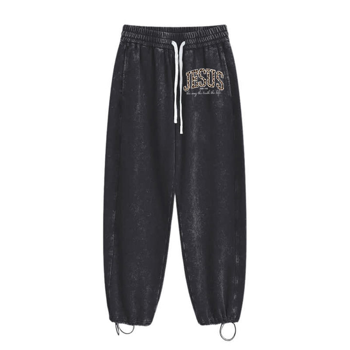 Christianartworkshop Jesus Script Blush Streetwear Drawstring Washed Sweatpants - image 34