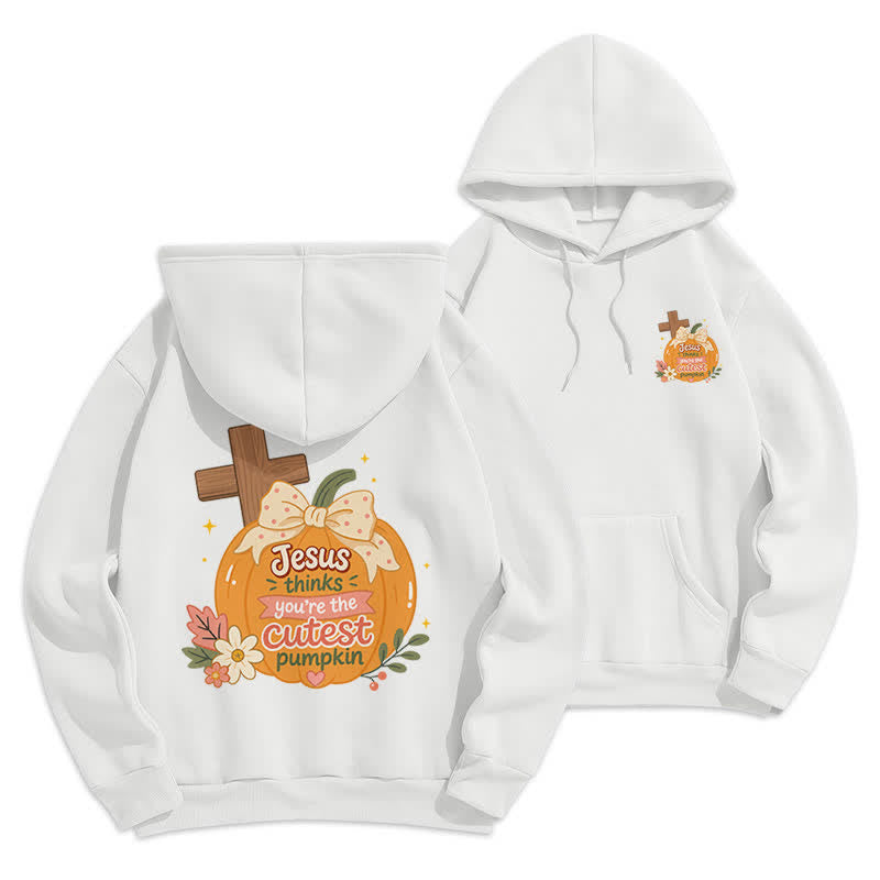 Christianartworkshop Cutest Pumpkin Cross Graphic White Pullover Hoodie - White - 2XL - image 0