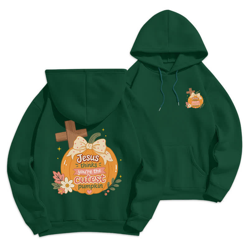 Christianartworkshop Cutest Pumpkin Cross Graphic White Pullover Hoodie - Green - 2XL - image 18