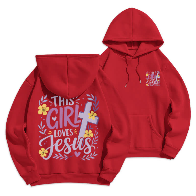 Christianartworkshop This Girl Loves Jesus Floral Sky Blue Hoodie - Red - 2XL - image 12