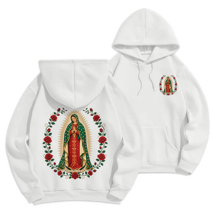 Christianartworkshop Sacred Rose Madonna White Fleece Lined Hoodie - White - 2XL - image 0