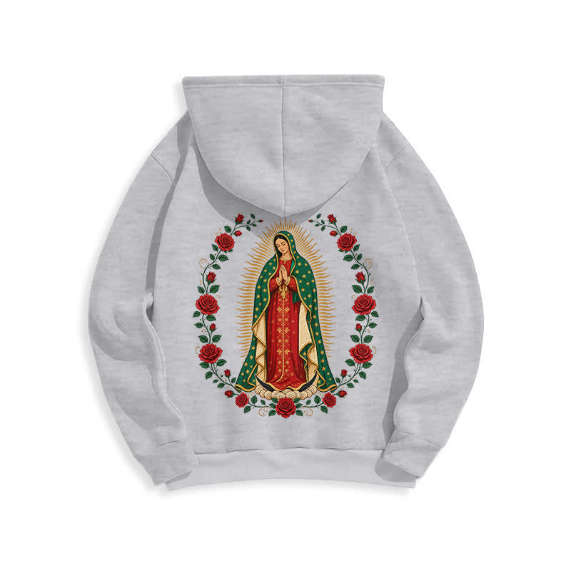 Christianartworkshop Sacred Rose Madonna White Fleece Lined Hoodie - image 7