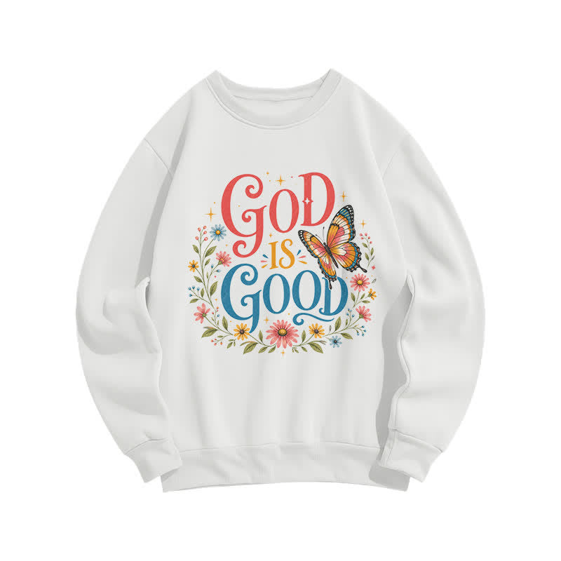 Christianartworkshop God Is Good Butterfly Floral Vintage Graphic Sweatshirt - White - 2XL - image 0