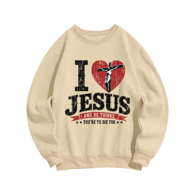 Christianartworkshop I Love Jesus Cross Heart Vintage Crewneck Sweatshirt - Beige - 2XL - image 1