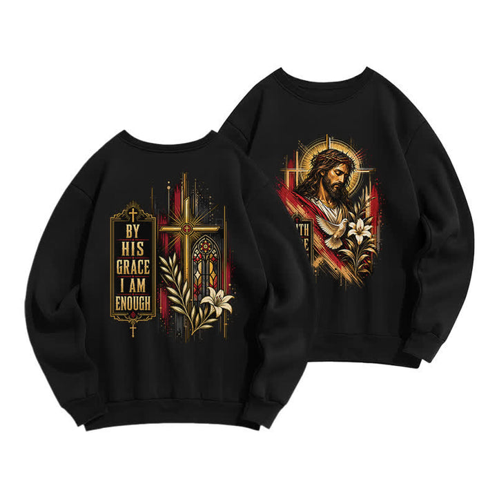 Christianartworkshop By His Grace Stained Glass Cross Black Crewneck Sweatshirt - Black - 2XL - image 0