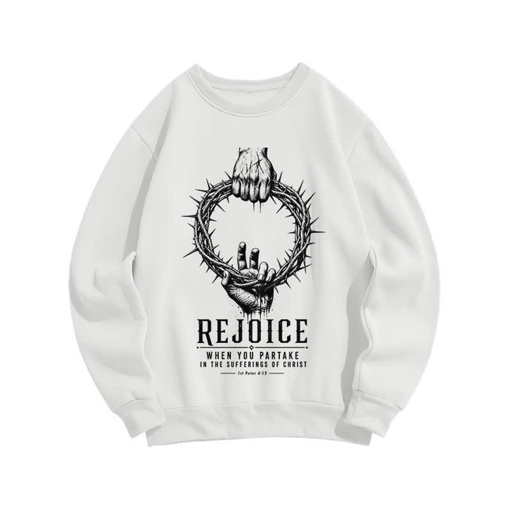 Christianartworkshop Rejoice Crown Of Thorns Scripture Graphic Crewneck Sweatshirt - White - 2XL - image 0