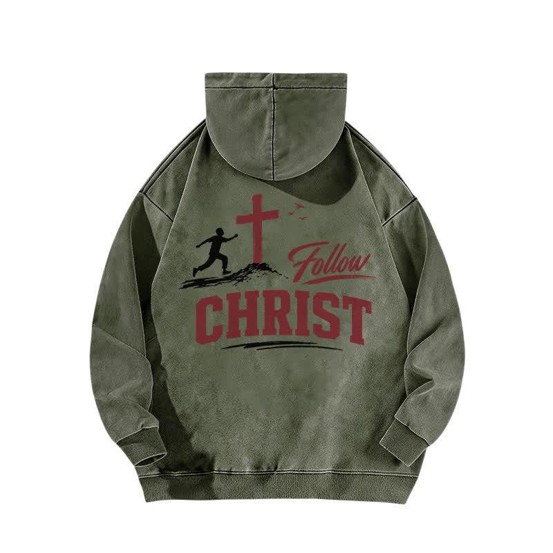 Christianartworkshop Follow Christ Cross Front And Back Washed Hoodie - image 13
