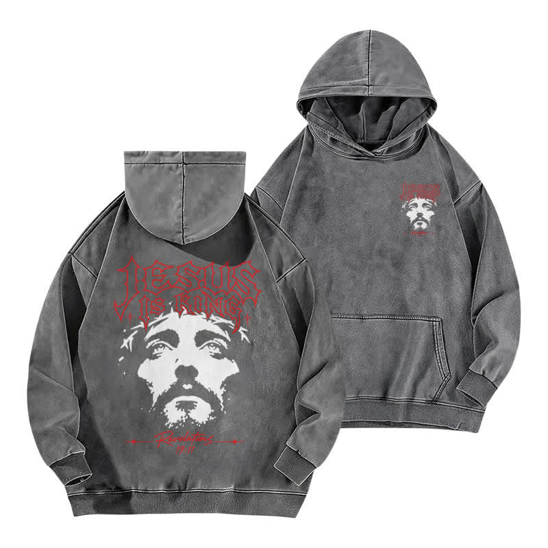 Christianartworkshop Vintage Gray Portrait Graphic Washed Hoodie - Grey - 5XL - image 0