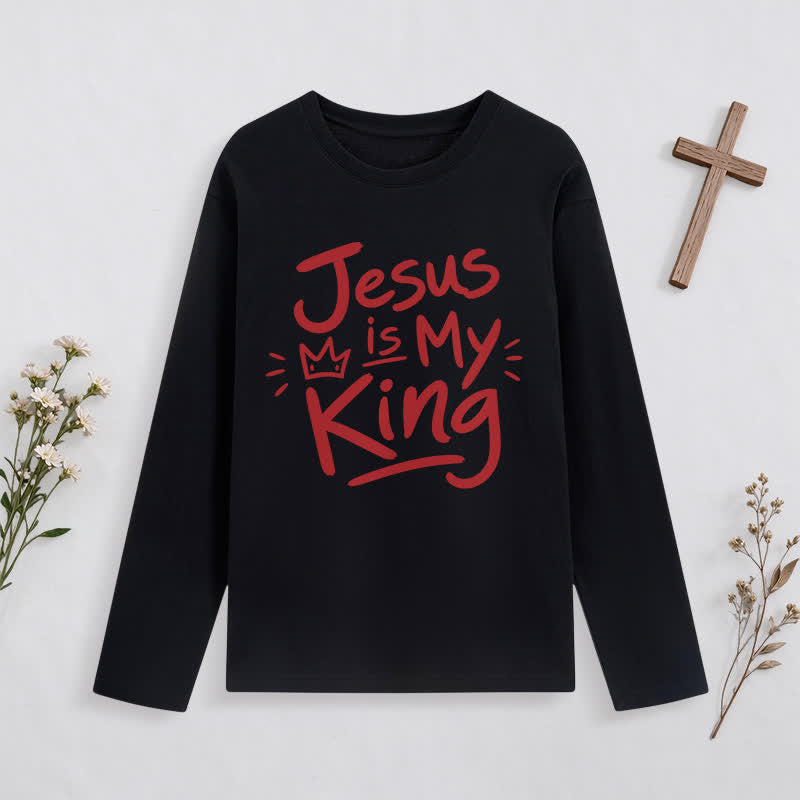 Christianartworkshop Jesus Is My King Crown Graphic Long Sleeve T Shirt - Black - 4XL - image 1