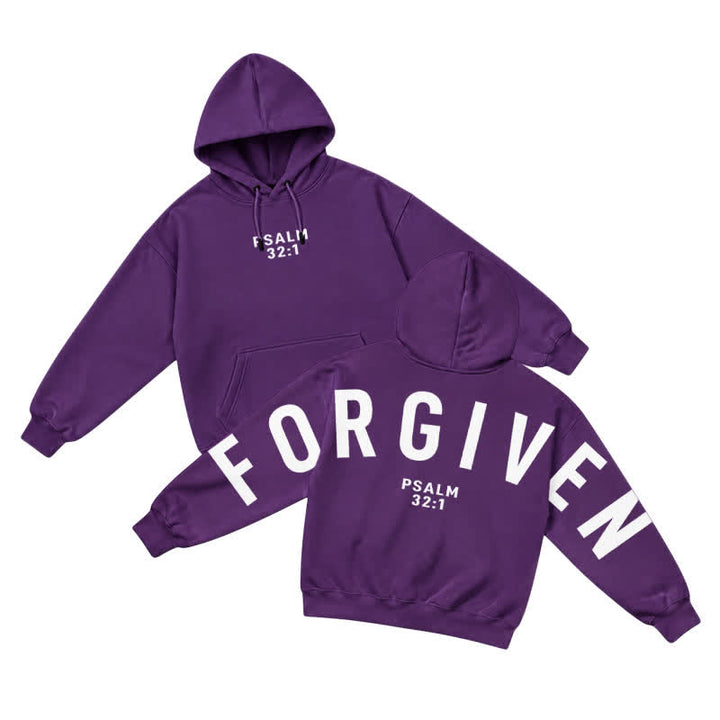 Christianartworkshop Split Sleeve Forgiven Psalm 32:1 Scripture Statement French Terry Hoodie - Purple - 5XL - image 16