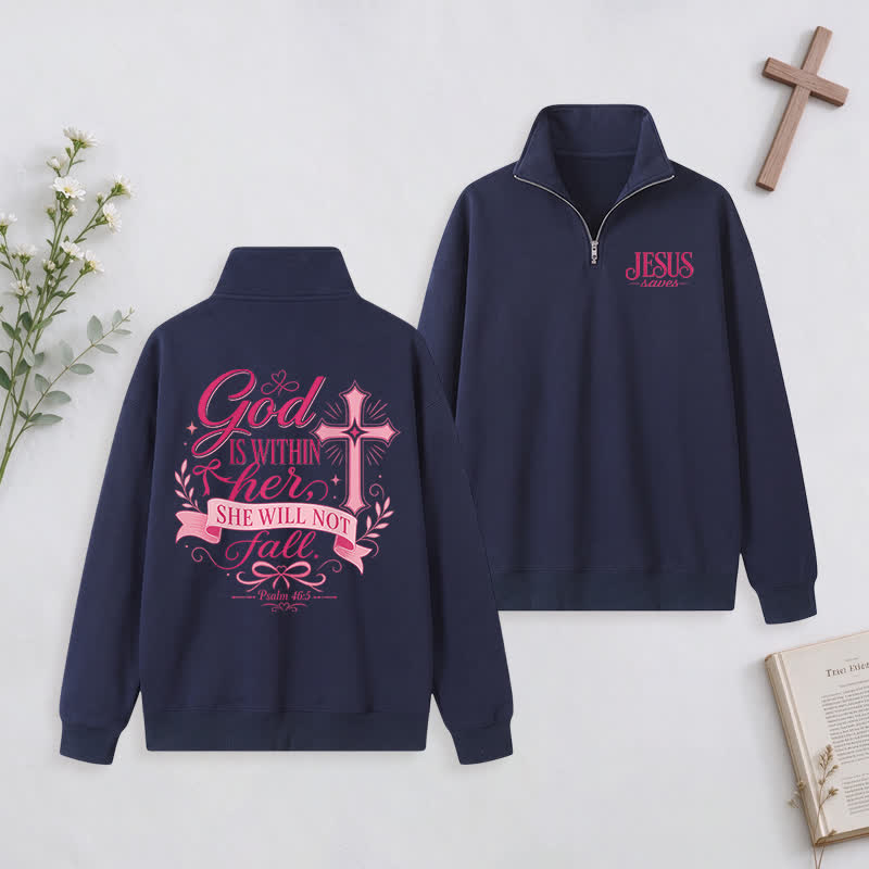 Christianartworkshop Jesus Saves White Stand Collar Half-Zip Pullover - Navy Blue - 3XL - image 26