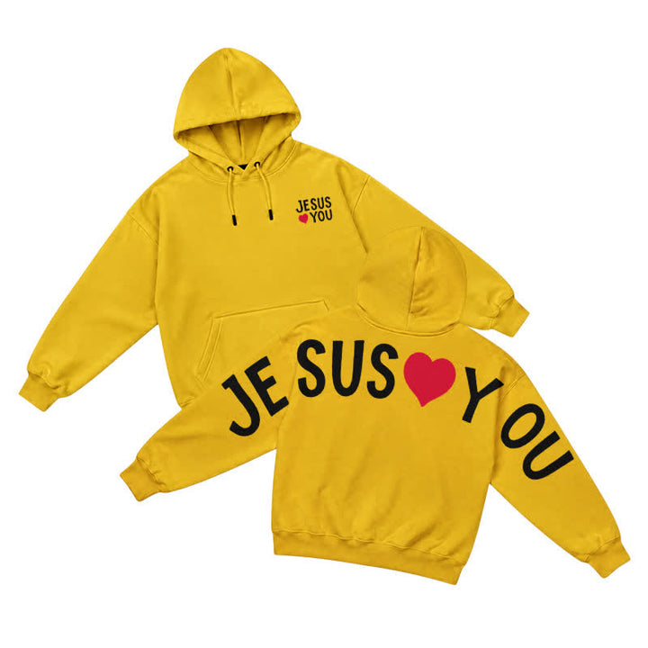 Christianartworkshop Jesus Loves You Streetwear French Terry Hoodie - Yellow - 5XL - image 25