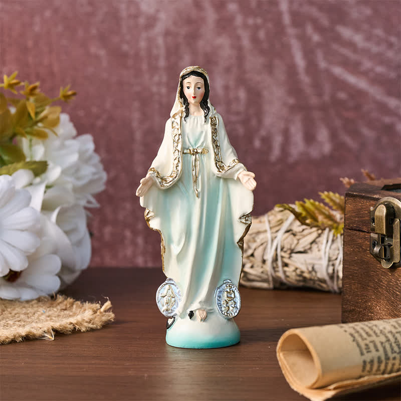 Christianartworkshop Miraculous Medal Our Lady Resin Figurine: Emblem of Gentle Heavenly Blessings - Beige - image 5