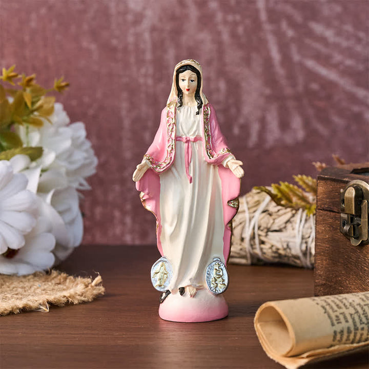 Christianartworkshop Miraculous Medal Our Lady Resin Figurine: Emblem of Gentle Heavenly Blessings - Pink - image 6